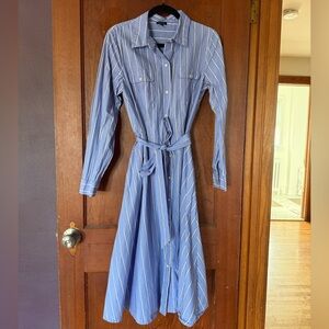 Talbots Blue and White Striped Long Sleeve Dress